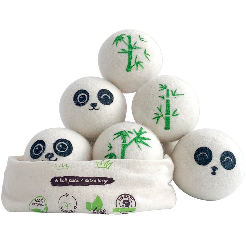 Qingbei Wool Dryer Balls Laundry Reusable, 100% Natural New Zealand Wool Balls for Dryer, 6 in 1 Pack (Panda) - Image 1